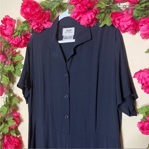 Flax Dresses & Skirts - Flax by Jeanne Engelhart Women's Vintage Short Sleeve
Midi Dress Pockets Black L